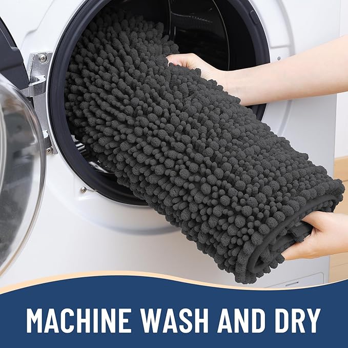 Arotive Luxury Chenille Bathroom Rug Mat, Extra Soft Thick Absorbent Shaggy Bath Rugs, Non-Slip Machine Wash Dry, Plush Bath Mats for Bathroom, Shower and Tub, 44x32, Dark Grey