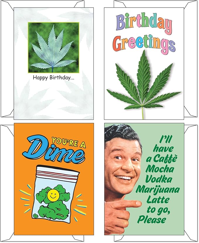 Funny Stoner Birthday Card Assortment (5x7) 4 Card Set by Smart Alex (Weed Gift Designs)