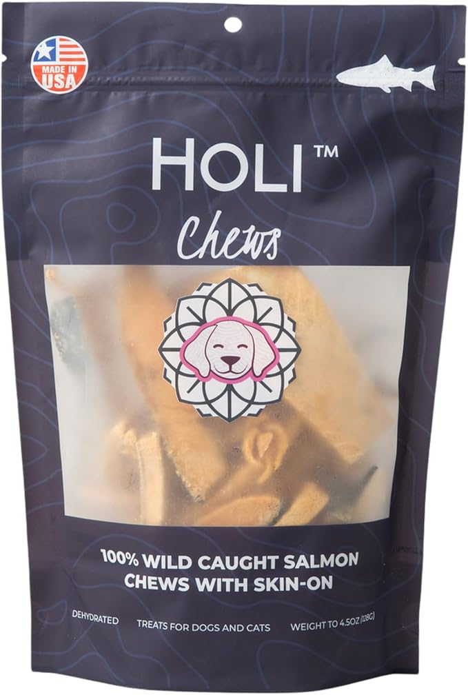 HOLI Wild Caught Salmon Skin Dog Dental Chews, Natural Single Ingredient Oral Hygiene Dog Treats, Reduces Plaque, Tartar Control, Omega 3 & 6 for Healthy Coat