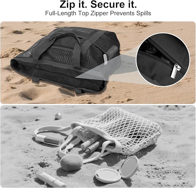 Mesh Beach Bags for Family - Women Beach Tote Bag for Toys, Towels, Travel Vacation Cruise Essentials