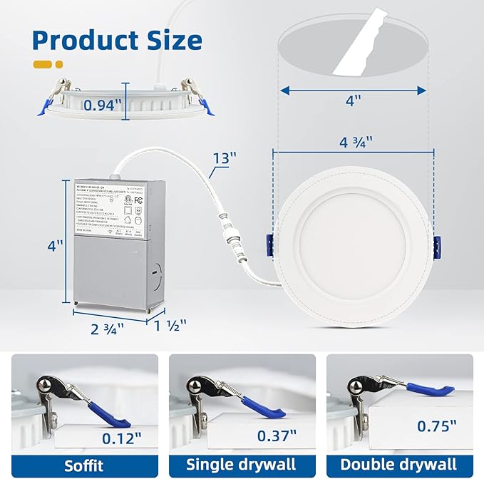 8 Pack 4 inch Recessed Lighting, Ultra-Thin LED Canless Recessed Lighting, Retrofit Dimmable Recessed Lights, 2700K/3000K/3500K/4000K/5000K Selectable,1200LM 12W - ETL & Energy Star Certified