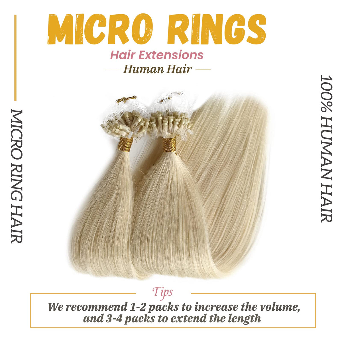 White Blonde Micro Beads Hair Extensions for Women - Micro Ring Cold Fusion Platinum Blonde #60 Microlink Natural Straight Soft Human Hair 50G/50Strands