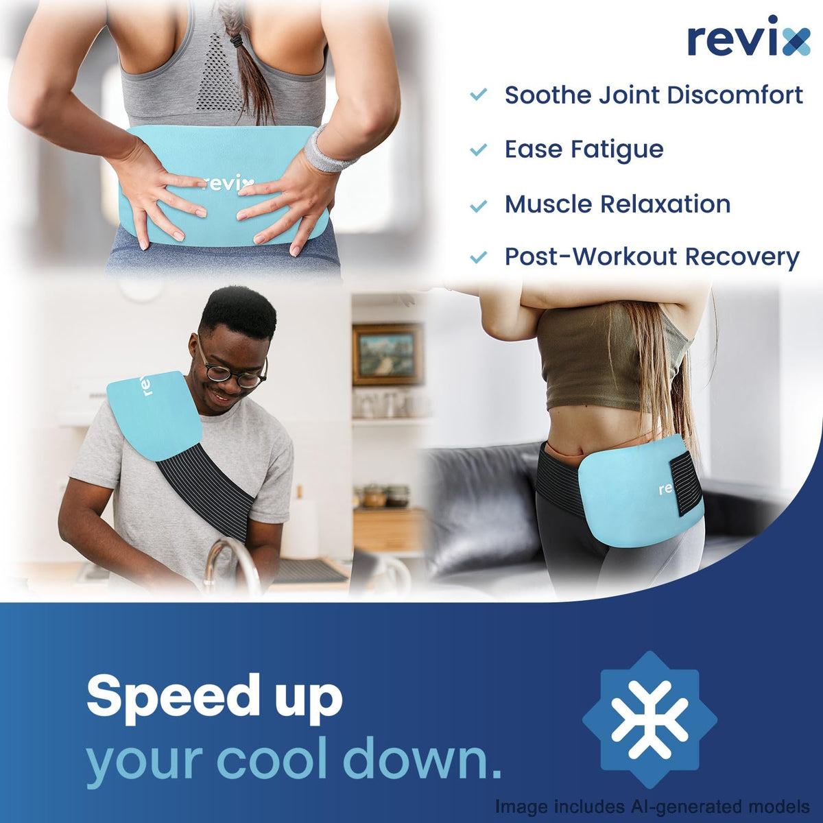 REVIX Gel Ice Packs Reusable 14" x 7" – 2 Packs Flexible Cold Compress with Strap for Back, Shoulder, Hip, Thigh – Extra Large Ice Pack for Everyday Recovery & Cooling Relief