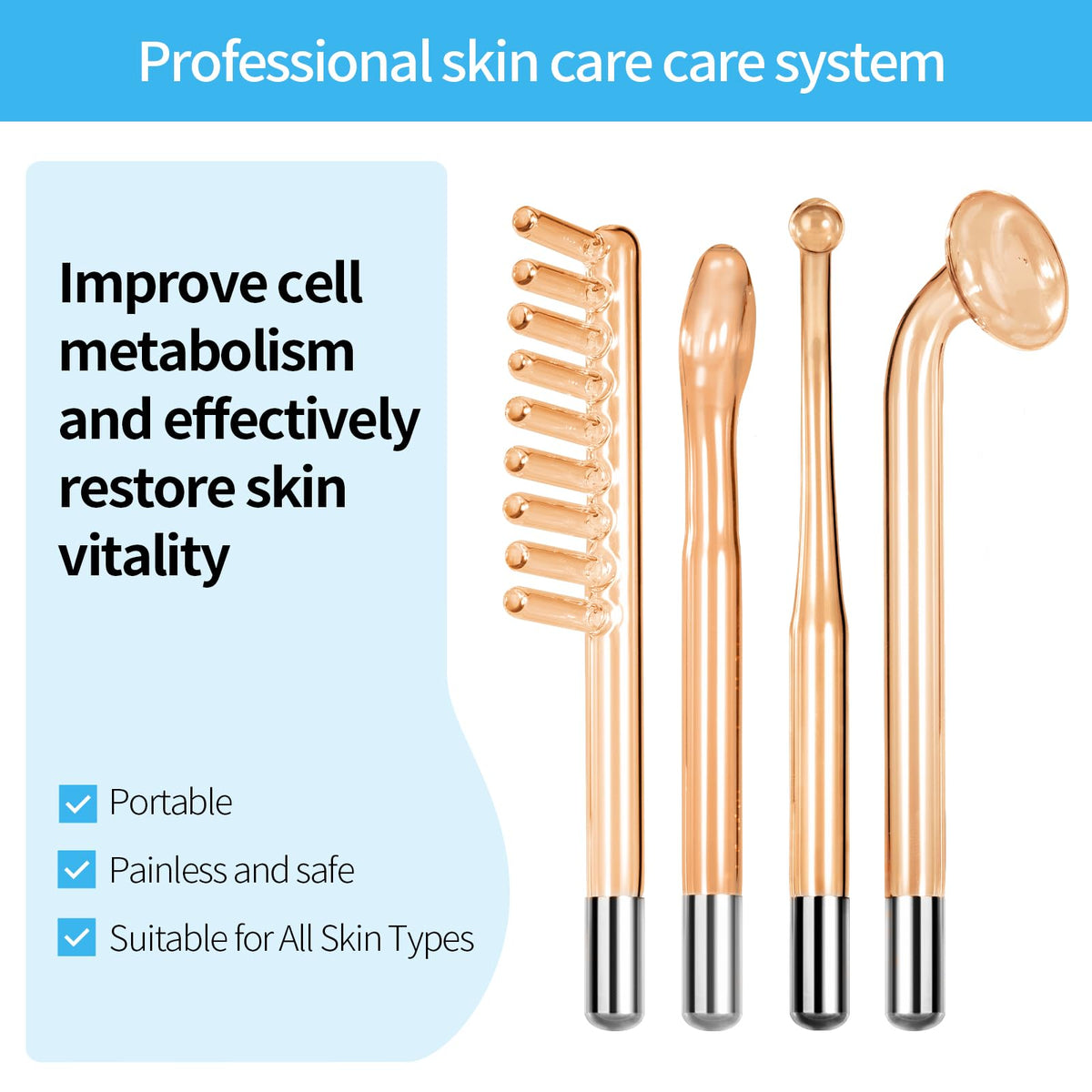 High Frequency Facial Machine-Portable Handheld Skin Therapy Wand High Frequency for Hair with 4 Different Tubes