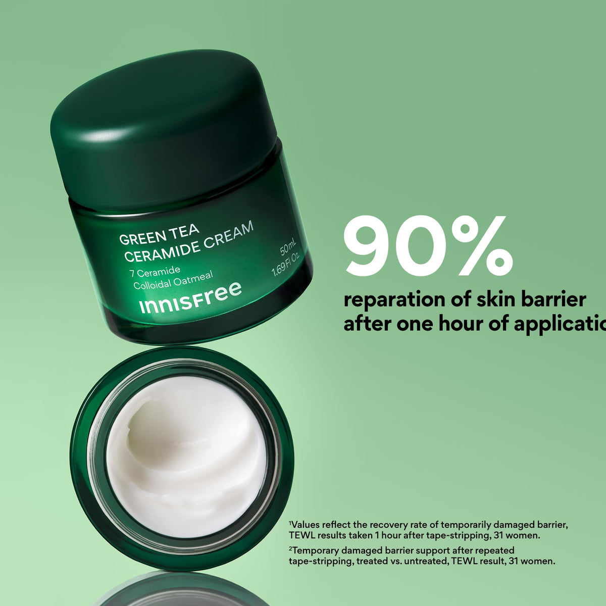innisfree Green Tea Ceramide Cream | Hydrating Korean Rescue Cream for Acne and Dry, Sensitive, and Eczema Prone Skin | Non-Comedogenic