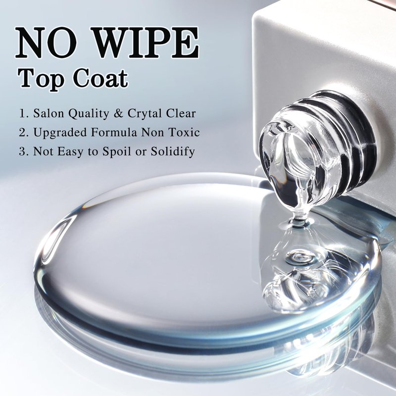 Double Rhythm 2 Pcs 15ML No Wipe Gel Top Coat and Base Coat Set Clear Glossy Gel Polish Kit (2Pcs Top Coat)