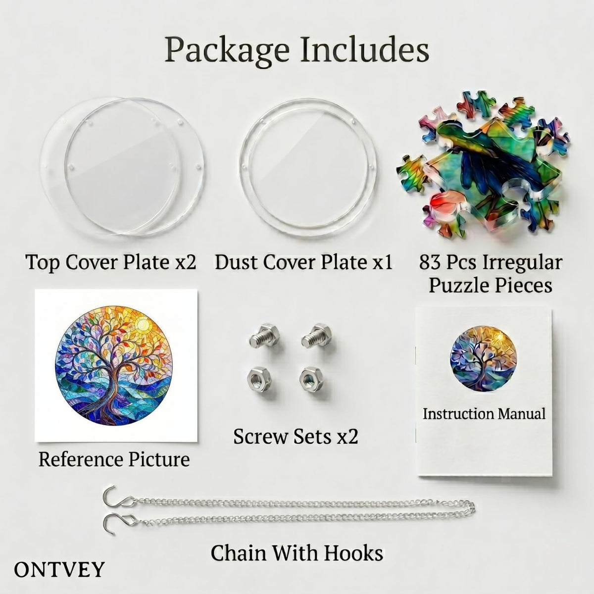 Acrylic Jigsaw Puzzle Suncatcher - Vivid Tree Acrylic Puzzle Window Hanging Kit, 83 Irregular Pieces & Hanging Chain - Creative DIY Home Indoor & Garden Decor (7.4 Inch)