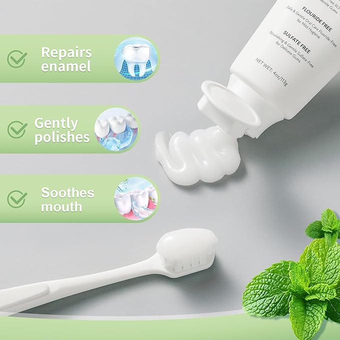 Fluoride Free Toothpaste with Nano Hydroxyapatite – Dentist Recommended for Remineralizing & Sensitive Teeth Relief – Mild Mint Natural Toothpaste for Adults & Kids, 4oz
