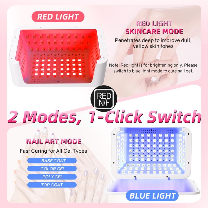 UV Light for Gel Nails, 120W UV LED Nail Lamp with 140 Beads, Fast Curing Professional Nail Dryer, Two-Hand Design, Red Light Skincare, Auto Sensor, LCD Display, 4 Timers for Fingernails & Toenails