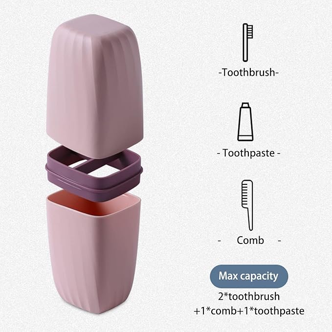 Toothbrush Cup Toothbrush Holder with Cover Travel Boothbrush Holder Portable Toothbrush Case and Carrier for Bathroom School Business Trip Pink