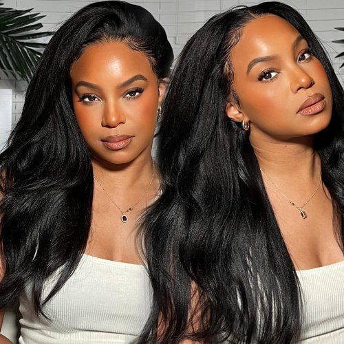 Sunber V Part Wig Human Hair Glueless Wig Yaki Straight Upgrade No Leave Out Vpart Yaki Straight Wigs 150% Density Glueless Clip in Half Wigs No Glue No Sew in Beginner Friendly 16Inch