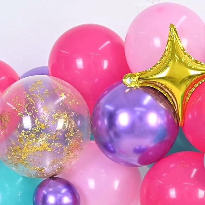 Pink Purple Balloon Arch Kit, Blue Pink Purple Balloon Arch Kit, Hot Pink Teal Balloons Arch, Hot Pink Balloon Garland With Confetti and Foil Balloons for Girls Birthday Party Decorations