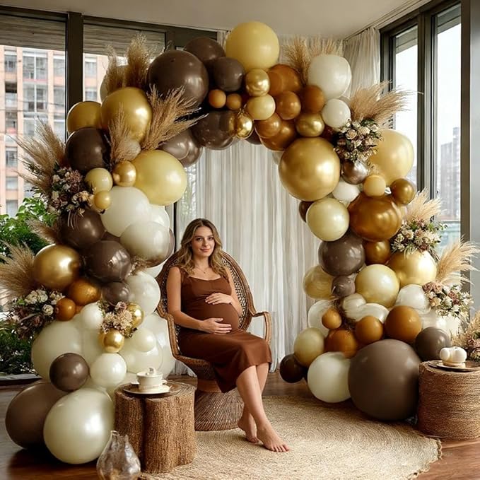 Brown Balloon Arch Kit Double Stuffed Dark Tan Pearl White Sand Gold Balloon Garland for Neutral Birthday Baby Shower Gender Reveal Bridal Graduation Party Decorations