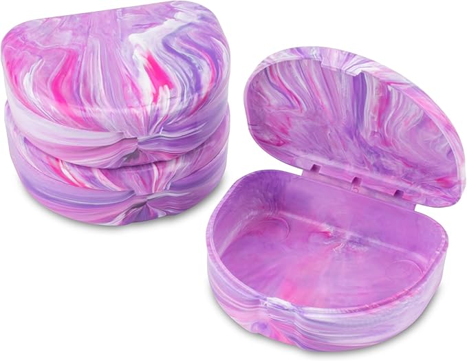 Practicon Marble Retainer Cases, Orthodontic Aligner Case, Mouth Guard Holder (3 Pack) (Pink Purple)