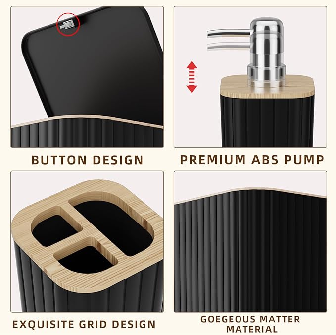 Bathroom Set - 25PC Black Bathroom Set with Shower Curtain and Rugs, Bathroom Accessories Set, Black Shower Curtain Set with Bathroom Trash Can