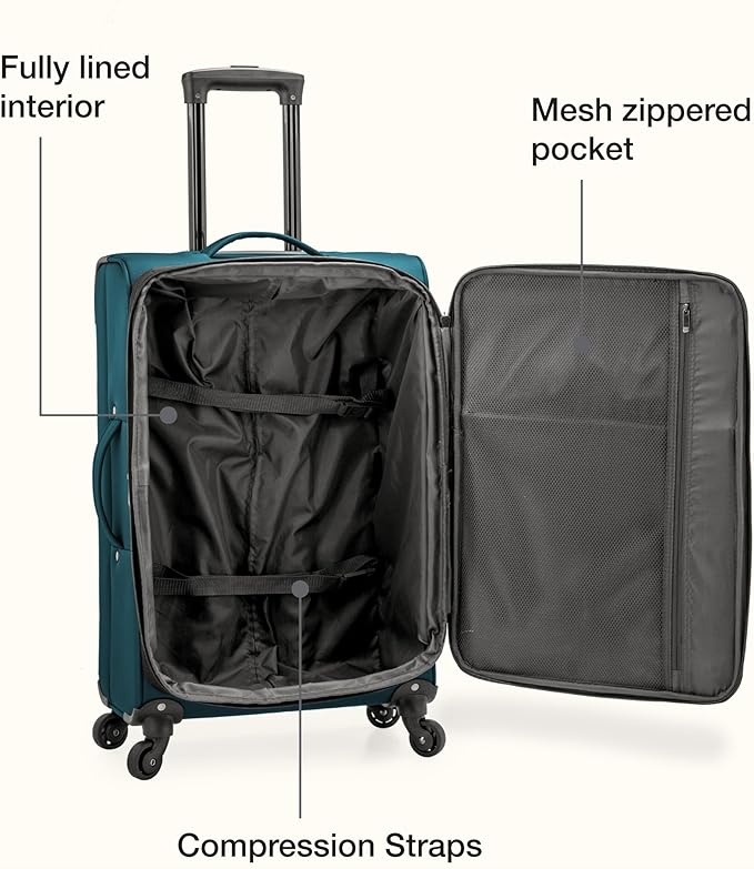 U.S. Traveler Anzio Softside Expandable Luggage with Spinner Wheels, Teal, 26-Inch Medium