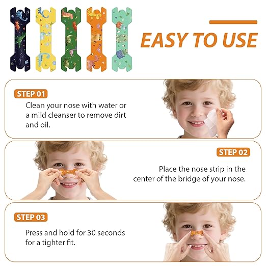 60 Pack Small Size Kids Nasal Strip, Cartoon Pattern 1.73 * 0.55" Extra Strength Kids Nose Strips for Breathing, Kid Nasal Tape, Breathe Snoring Strips for Children