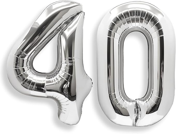 AULE 40 Inch Jumbo Silver Foil Mylar Number Balloons for Men Women 40th Birthday Party Decorations 40 Years Old Anniversary Party Supplies