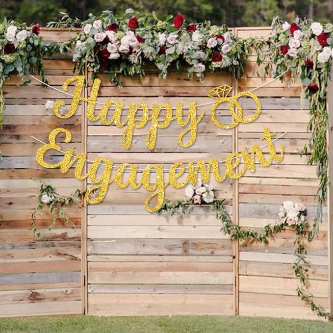 BEISHIDA Glitter Happy Engagement Banner-No DIY, Engagement Party Decorations,Bridal Garland Sign Wedding Party Supplies （Gold）