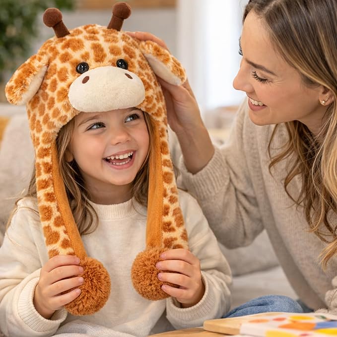 Animal Hat with Ears Moving Jumping Pop Up Beating Hat Plush Holiday Cosplay Dress Up Funny Gift for Kids