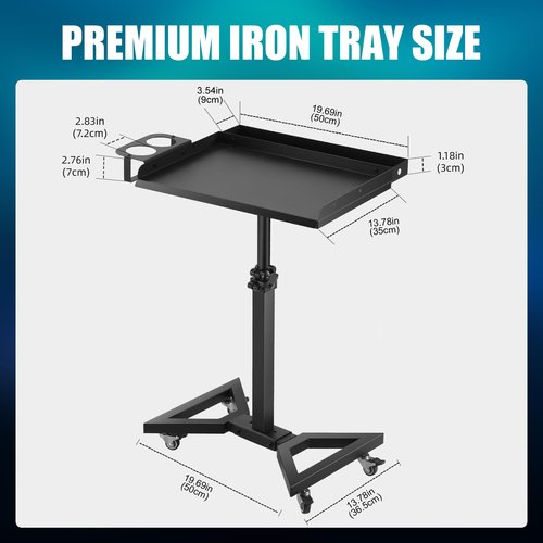 POARMEEY Salon Tray Cart with Extension Tool Tray Tattoo Rolling Cart on Wheels TattooTable Station Adjustable Height for Tattoo Salon Studio