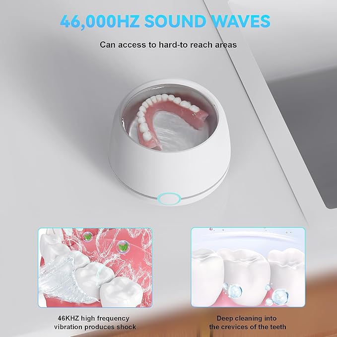Ultrasonic Retainer Cleaner Machine Pro, Quickly Completes Denture Brushing and Bathing, Deep Cleaning, and Effectively Prevents Aligner Discoloration - White