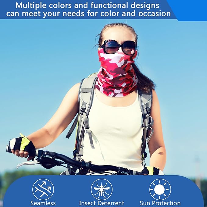 SATINIOR 10 Pieces Neck Gaiter Scarf Bandanas Balaclava Cooling Breathable Face Mask for Men Women Outdoor Sports