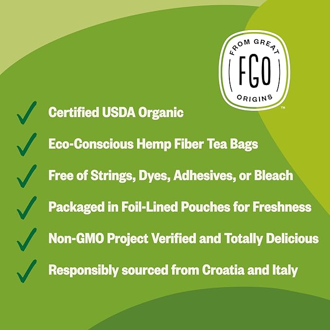 FGO Organic Lemon Balm Tea, 100 Count, Eco-Conscious Herbal Tea Bags, Resealable Bag, Caffeine Free, Packaging May Vary (Pack of 1)