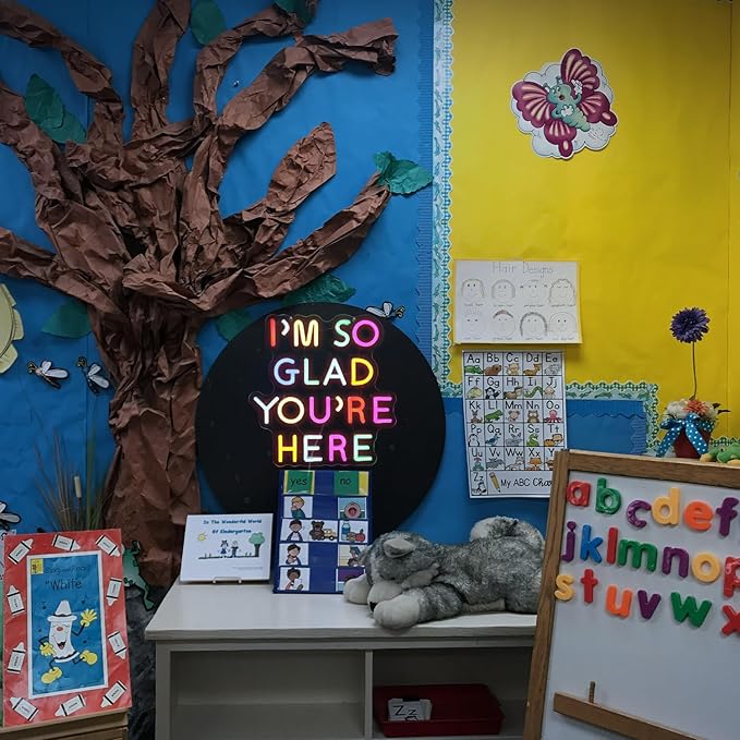 I'm So Glad You're Here Neon Sign-Classroom Decoration -Inclusive Classroom Decor-Welcome Gift-Teacher Present-Decor of primary schools and kindergartens Wall Sign Decoration Present-Birthday Christmas Gift