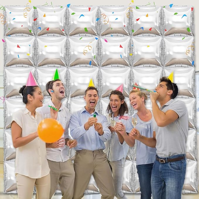 36 Piece XL Silvery Wall Screen Double Sided Square Balloon Screen Tunnel Arch Kit Mylar Square Balloons For Baby Shower Graduation Prom Birthday Party Decorations (Silvery)