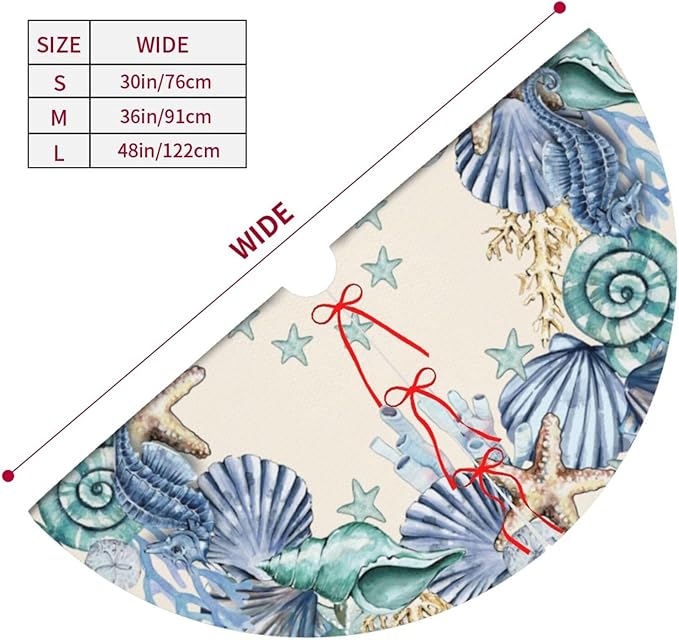 Shell Coastal Wreath Beach Starfish Theme Seahorse Christmas Tree Skirt Xmas Tree Mat Halloween Christmas Tree Ornaments Decorations Holiday Party Indoor Outdoor 36"