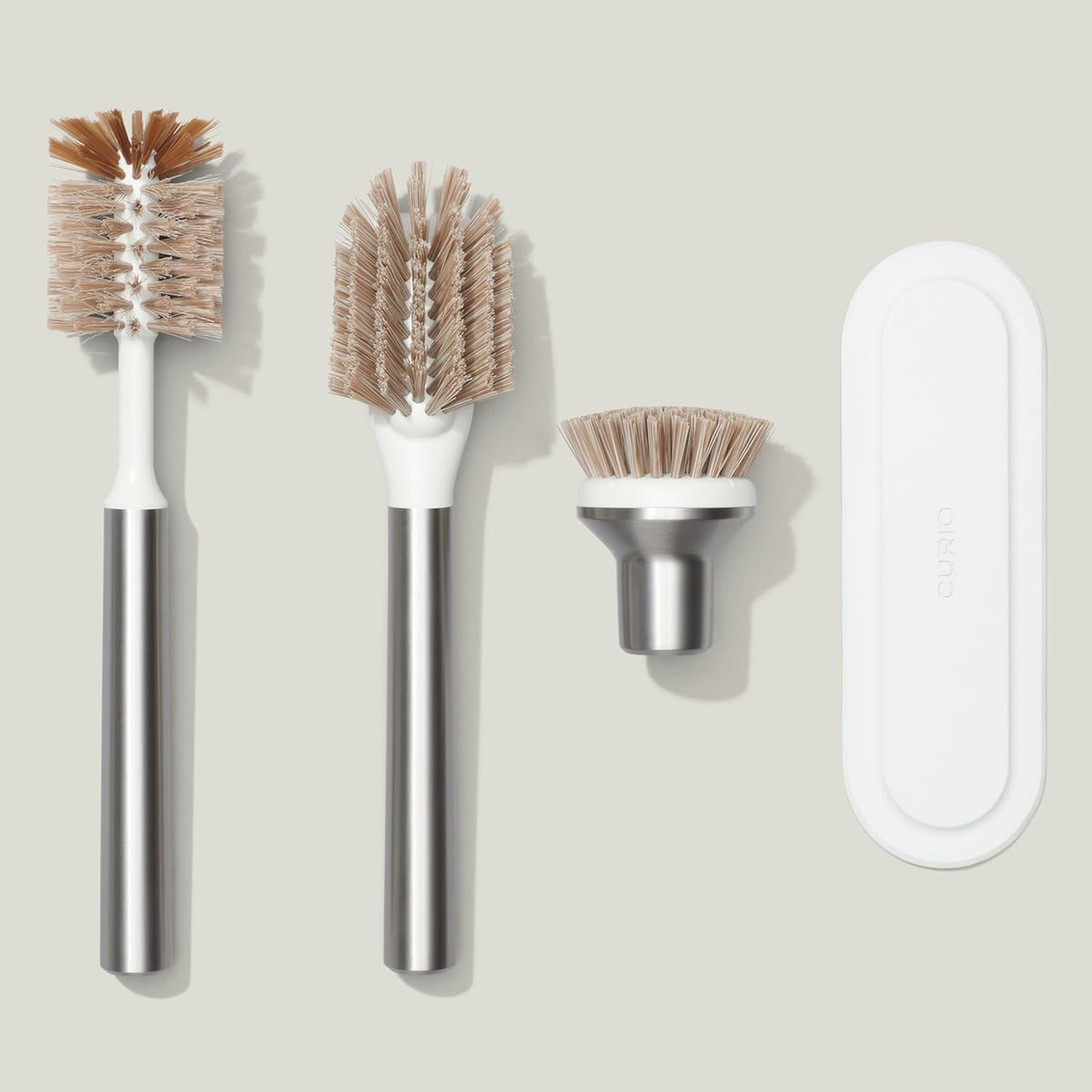 Ionic Brush Set, Magnetized to Stand Upright, Stainless Steel with Replaceable Heads, Silver