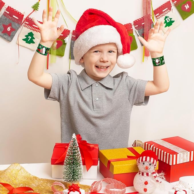 48 Pcs Christmas Slap Bracelets - 12 Styles for Party Favors, Stocking Stuffers & Decorations