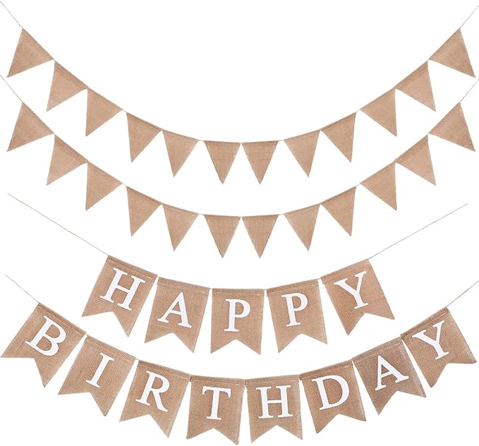 Irenare 4 Pieces Happy Birthday Banner Colorful Birthday Party Decor Rainbow Felt Garland Banner Rainbow Party Decorations Supplies(Linen)