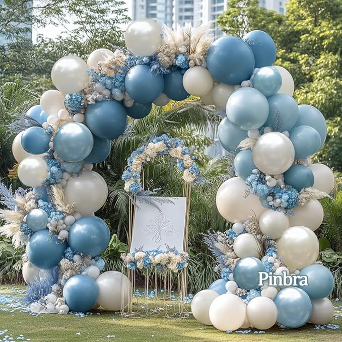 Dusty Blue Balloon Garland Double Stuffed Slate Pastel Blue White Sand Pearl Balloon Arch Kit for Baby Shower Birthday Bridal Wedding Graduation Easter Party Decorations