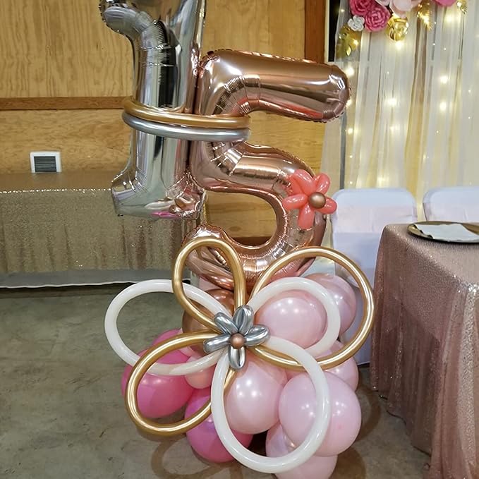 Rose Gold 50th Birthday Balloons - 40 Inch Large Mylar Foil Number 5 and 0 Balloons for Women's 50th Anniversary Party Decorations