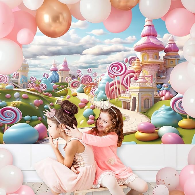 7x5ft Candyland Backdrop Fantasy Sweet Candy Castle Cream Photography Background Candyland Theme Boys Girls Birthday Party Decorations Banner Photo Studio Props