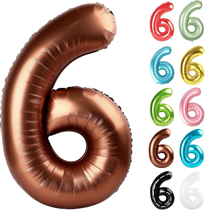 Coffee Brown Number 6 Balloon 40 Inch, 6 Balloon Number, 6th Birthday Decorations, Coffee Brown Party Supplies for Boys Girls