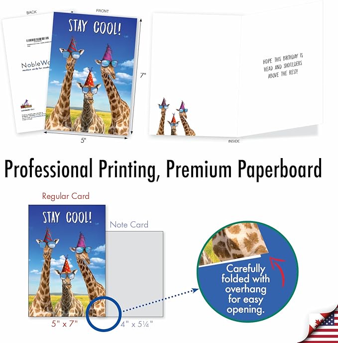 NobleWorks Pack of 3 Humorous Birthday Greeting Cards with Envelopes (1 Designs, 3 Each) Cool Giraffes C6335BDG-C3x1