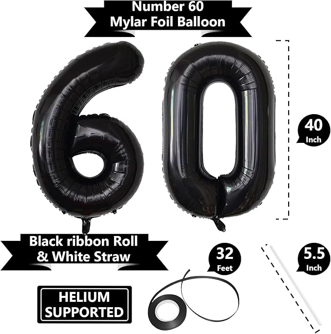 Number Balloons Black Party Balloon - Giant Number 10 Balloon, 40 Inch Large Balloon for Birthday Decorations, Black Party Supplies for Men Women