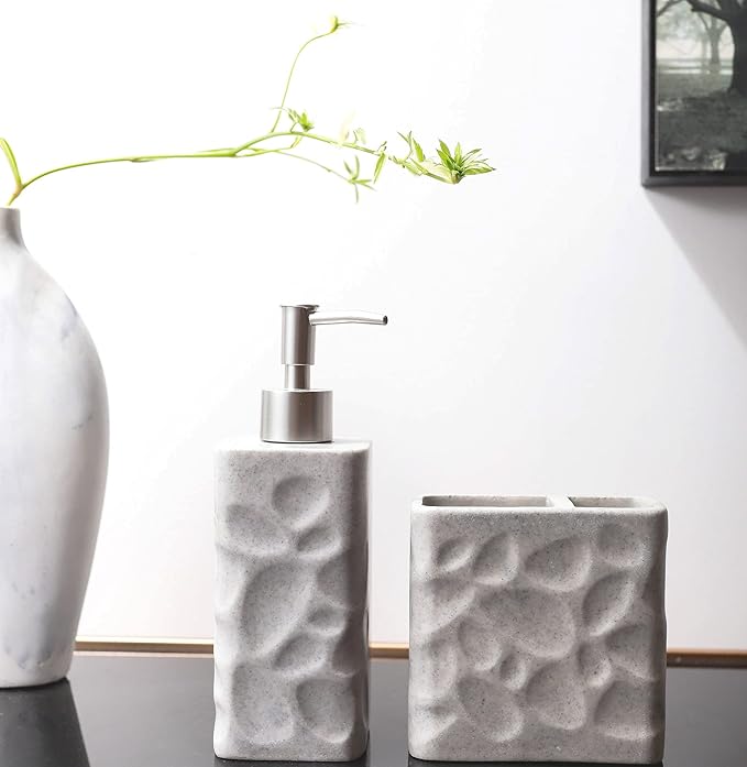 Hymmah Bathroom Accessories Set,Toothbrush Holder,Farmhouse Bathroom Decor,4 Pcs Resin Gift Set Apartment Necessities, Contain Toothbrush Cup,Soap Dispenser,Soap Dish,Tumbler