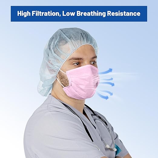 JMU 500 Pcs Pink Disposable Face Masks, 4-Ply Protection ASTM Level 3 Medical Face Masks for Adult