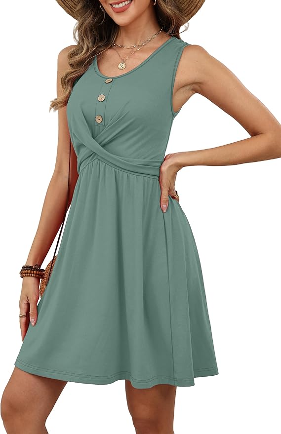 OFEEFAN Summer Dresses for Women Beach Fashion Sundresses Babydoll Dress Button Down Boho Dresses Cute Cross
