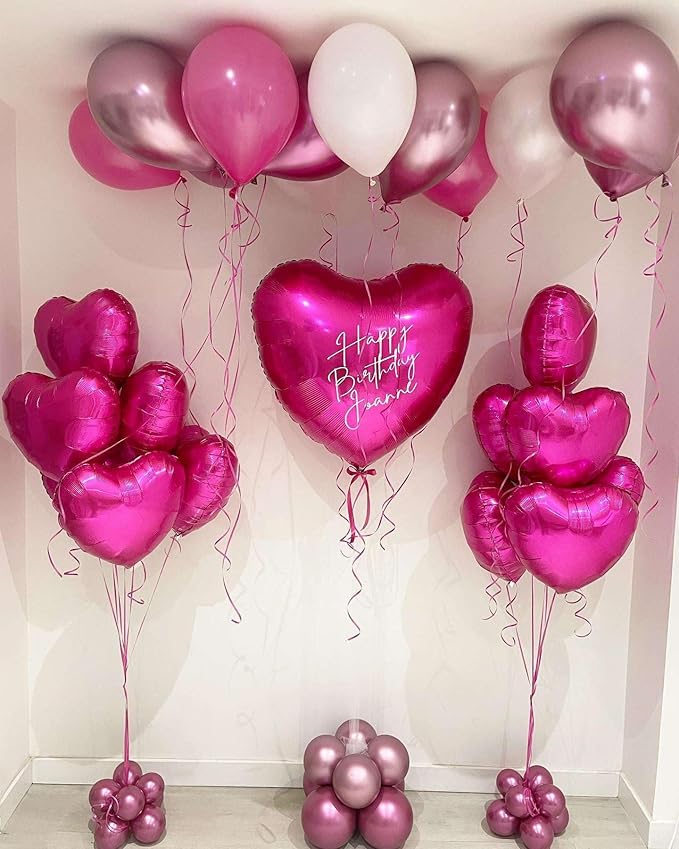 Lovoir 12 Pcs Hot Pink Heart Shape Foil Mylar Balloons 18 Inch Love Balloons for Valentine's Day Birthday Party Decorations Wedding Engagement Romantic Decor (Hot Pink & Pearl Pink & Candy)