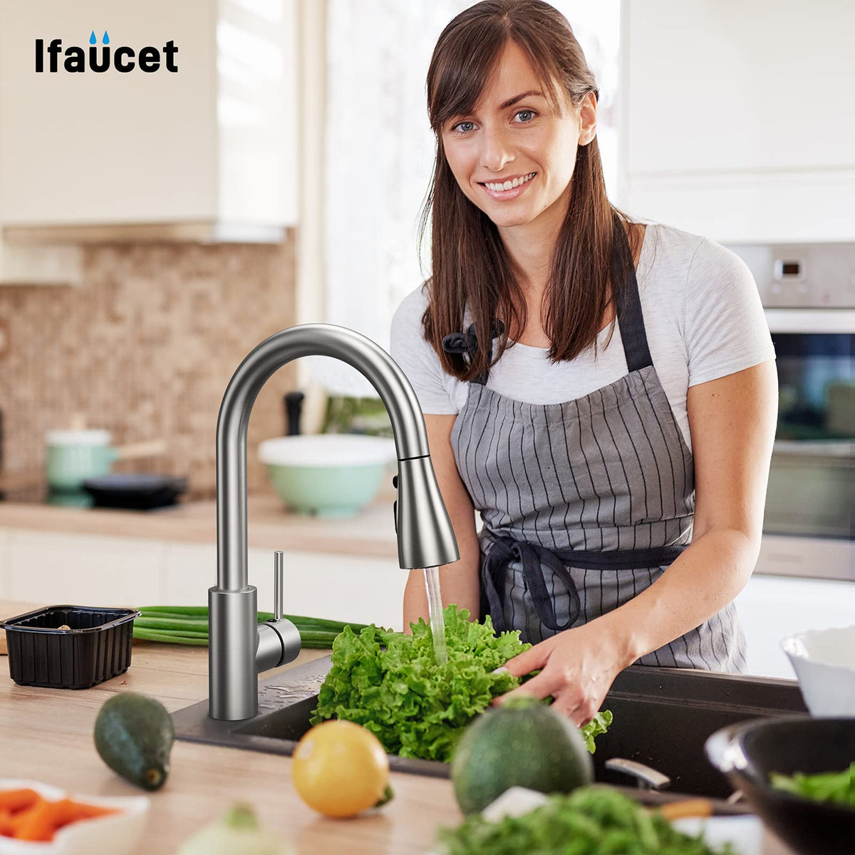 Kitchen Faucet Head Replacement 3 Modes with 17 Adapters, Pull Down Spray Head for Kitchen Faucet, Kitchen Sink Faucet Head G 1/2, Sprayer Head Replacement, Compatible with Moen，Delta, Kohler Faucets
