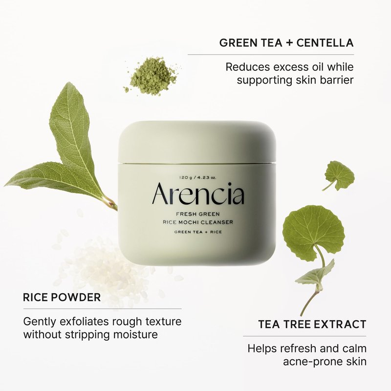 Arencia Korean Rice Mochi Face Cleanser - Face Wash, Gentle Scrub All in One for Deep Cleansing, Moisturizing, Pore Minimizing, Acne-Prone Skin, Removing Blackhead with Rice Water & Green Tea