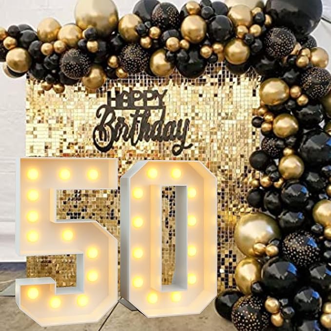 4ft Light Up Numbers Marquee 50 Numbers with Lights White Slots-in Frame for Men Women 50th Birthday Party Decorations Pre-Cut Mosaic Cardboard Large Cut-Out Thick Foam Board Sign Anniversary