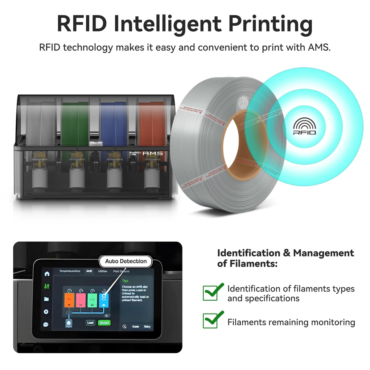Bamboo PLA Basic Refill Filament 1.75mm 1 KG (2.2lbs) with RFID for Bambu Lab A1/X1/P1 Series 3D Printers,Easy to Print, 3D Printing Filament,No Spool, +/- 0.03mm (Blue Grey 10602)