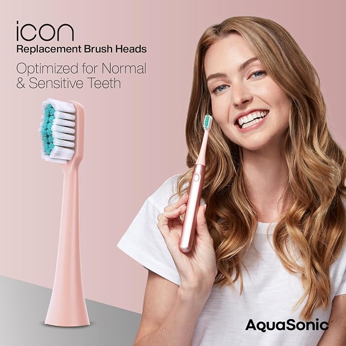 AquaSonic Genuine Icon Replacement Brush Heads | Compatible with AquaSonic Icon Toothbrush | 2 Brush Heads | for Normal & Sensitive Teeth (Blush)