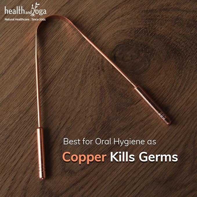 HealthAndYoga™ qSwipe Copper Tongue Cleaner Scraper - Hygienic, Non-Synthetic Grip – Tongue Brush Cleaner (Copper - 1-Pack)